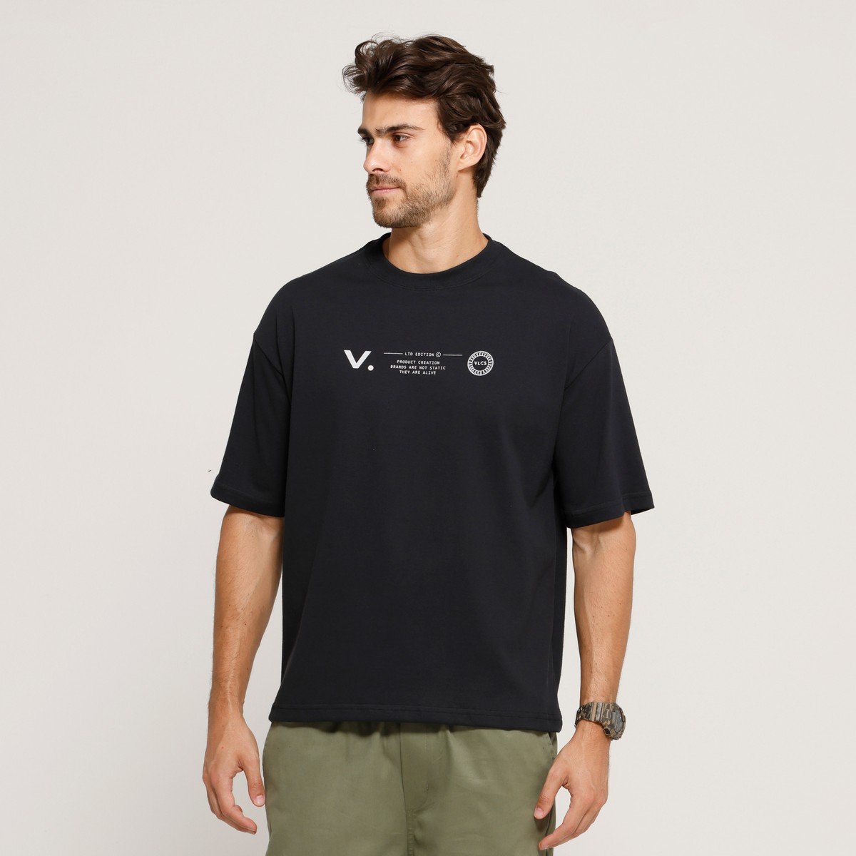 ‪✝︎神威‪✝︎/6 Camiseta Masculina VLCS Oversized Selo em Algodão Penteado