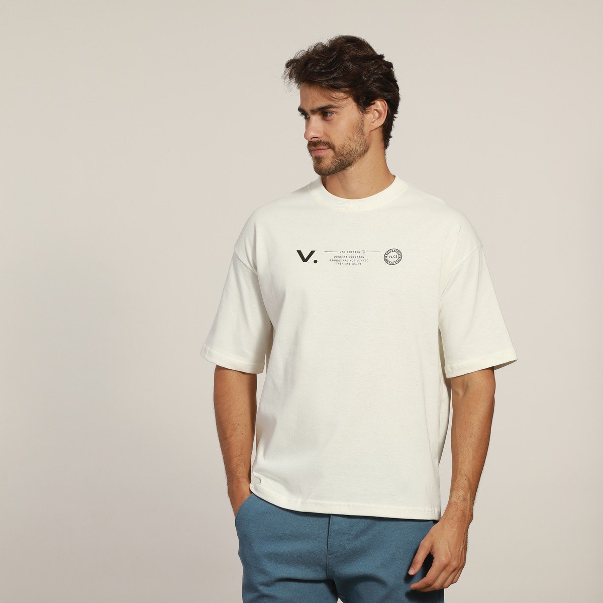 Camiseta Masculina VLCS Oversized Selo em Algodão Penteado
